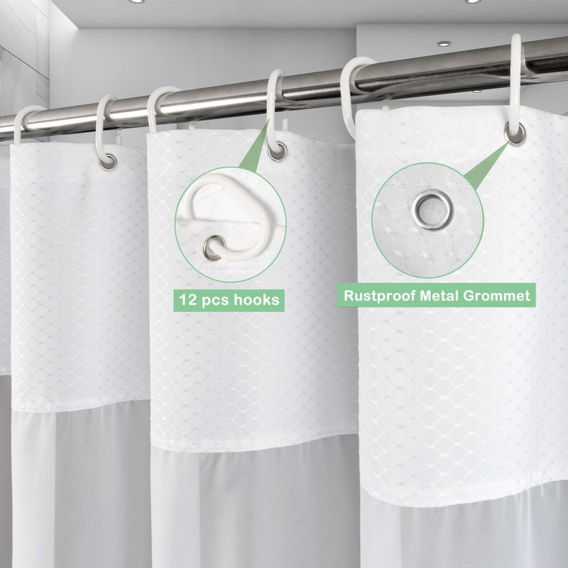 UFRIDAY Waffle Weave Fabric Shower Curtain with Mesh Window, White Shower Curtain 72x78 inch,Heavy Duty Decorative Bathroom Curtain with White Pique Pattern, Spa-Like Hotel Luxury, Water-Repellent - Image 2